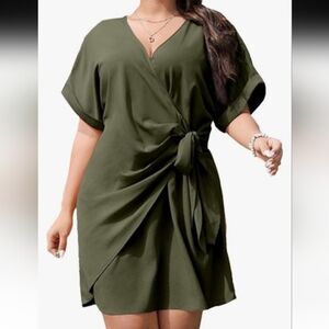 Batwing Sleeve Tie-Front V-Neck Dress